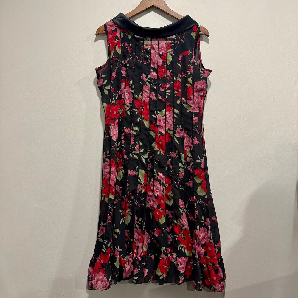 Sheer Floral Midi Dress Dark Romantic Gothic Satin Collar Size 8